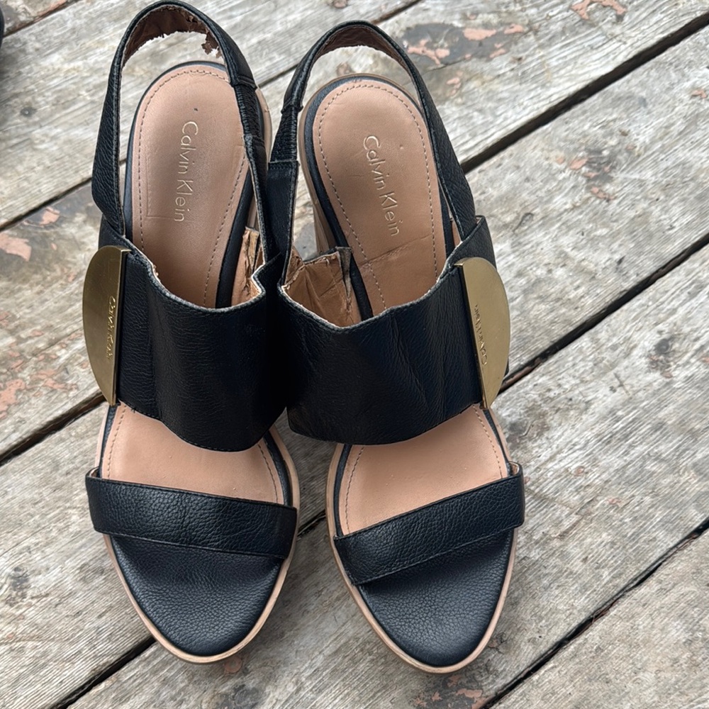 Calvin Klein Black and Gold Women's Sandals